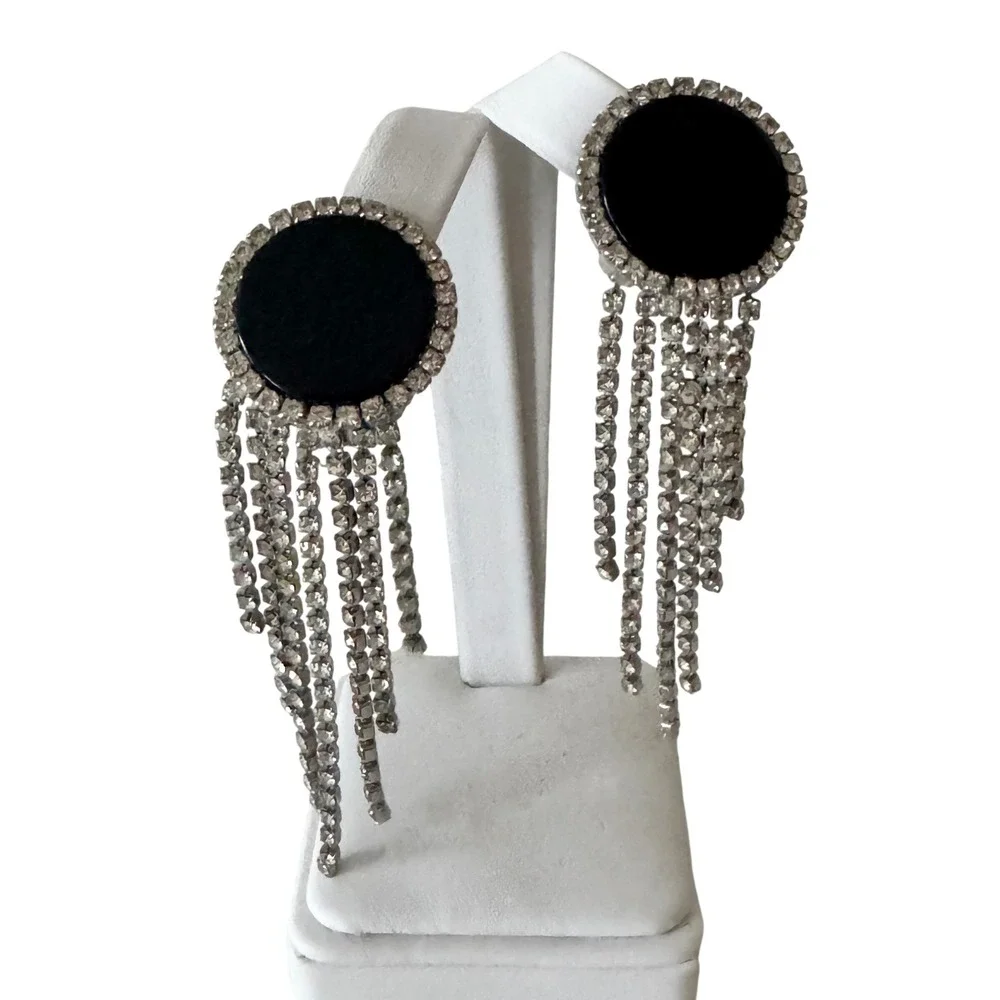 Vintage‎ Rhinestone Fringe Dangling Statement Earrings Showgirl Nicole Mintzes
